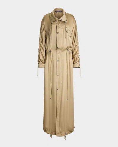 Polo Ralph Lauren Amberly Silk Charmeuse Long Coat In Tan