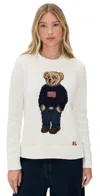 Polo Ralph Lauren American Flag Bear Sweater Deckwash White In Deckwash White