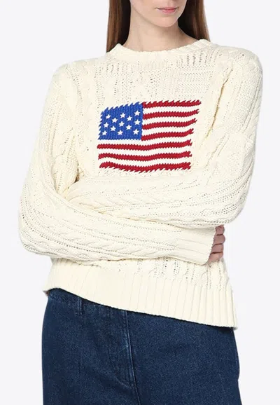 POLO RALPH LAUREN AMERICAN FLAG CABLE KNIT SWEATER
