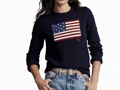 Polo Ralph Lauren Flag Cotton Crewneck Sweater Woman Sweater Navy Size S Cotton In Hunter Navy Multi