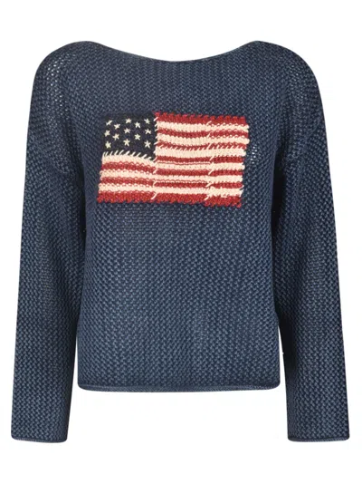 Polo Ralph Lauren American Flag Crocket Sweatshirt  In Blue