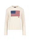 Polo Ralph Lauren Classic Crew Neck Pullover Sweater With American Flag Design In White