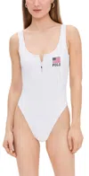 Polo Ralph Lauren Zipper Scoop-neck Tank One-piece Swimsuit In White