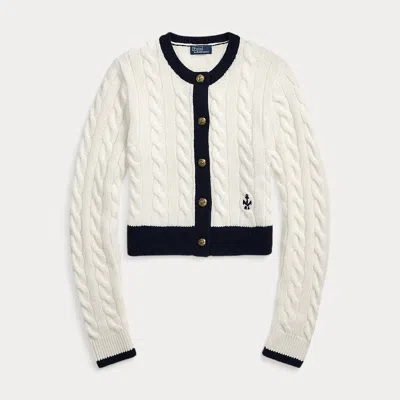 Polo Ralph Lauren Anchor Logo Cable Cashmere Cardigan In 白色