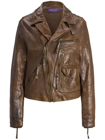 Polo Ralph Lauren `andrea` Leather Jacket In Brown