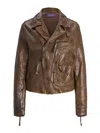Polo Ralph Lauren Andrea Distressed Leather Jacket In Beige