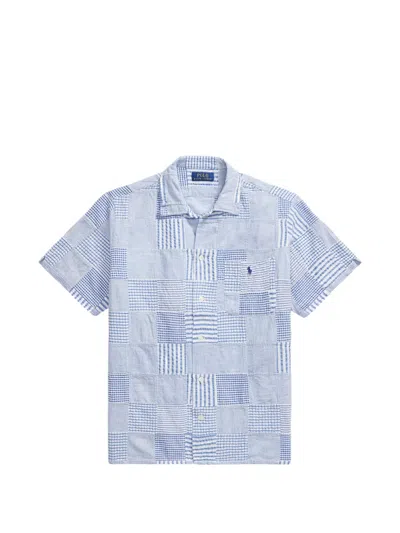 Polo Ralph Lauren Mens 7149 Patchwork Blues Logo-embroidered Patch-work Seersucker Cotton Shirt Xxl