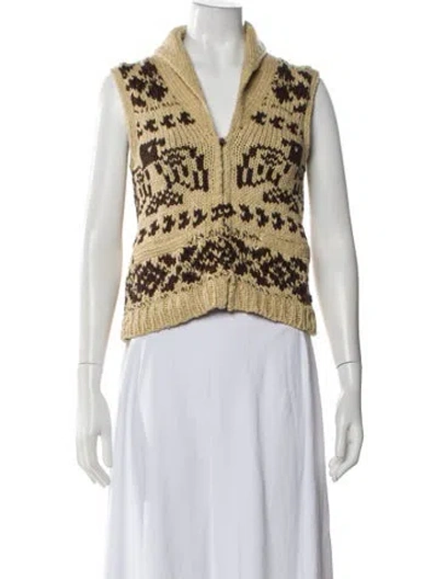 Pre-owned Polo Ralph Lauren Animal Print V-neck Sweater In Neutral