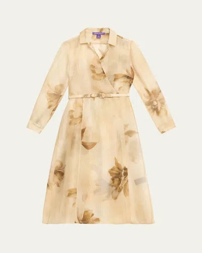 Polo Ralph Lauren Aniyah Floral Gauze Belted Wrap Midi Dress In Cla Tan