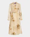 Polo Ralph Lauren Aniyah Floral Gauze Belted Wrap Midi Dress In Cla Tan