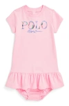 Polo Ralph Lauren Ralph Lauren Appliqué Cotton Graphic Dress & Bloomers In Carmel Pink