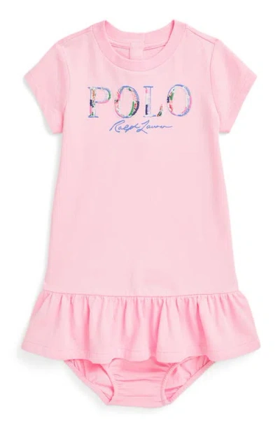 Polo Ralph Lauren Babies' Ralph Lauren Appliqué Cotton Graphic Dress & Bloomers In Carmel Pink