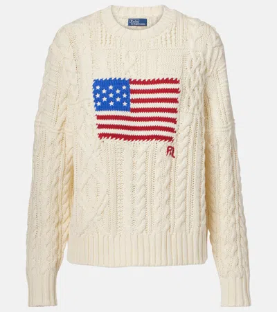 Polo Ralph Lauren Cream-colored Sweater With Flag Detail In White