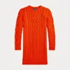 Polo Ralph Lauren Aran-knit Cotton Sweater Dress In Dusk Orange/royal