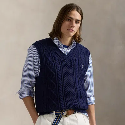 Polo Ralph Lauren Aran-knit Cotton Sweater Vest In Bright Navy