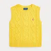 Polo Ralph Lauren Aran-knit Cotton Sweater Vest In Canary Yellow/pink