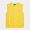 Polo Ralph Lauren Aran-knit Cotton Sweater Vest In Canary Yellow/pink