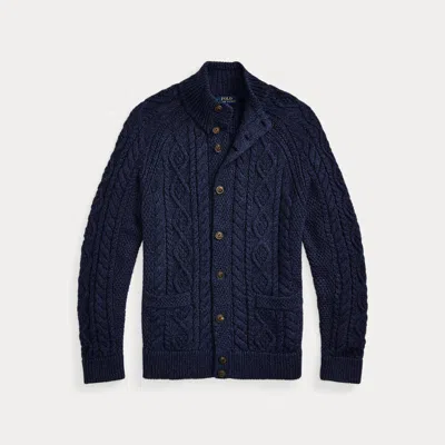 Polo Ralph Lauren Aran-knit Marled Cotton Cardigan In Blue