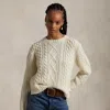 Polo Ralph Lauren Aran-knit Wool-blend Crewneck Sweater In Cream