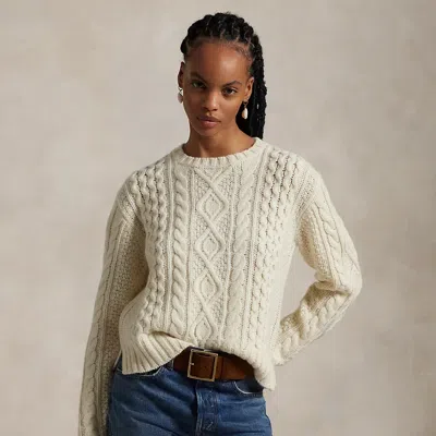 Polo Ralph Lauren Aran-knit Wool-blend Crewneck Sweater In Cream