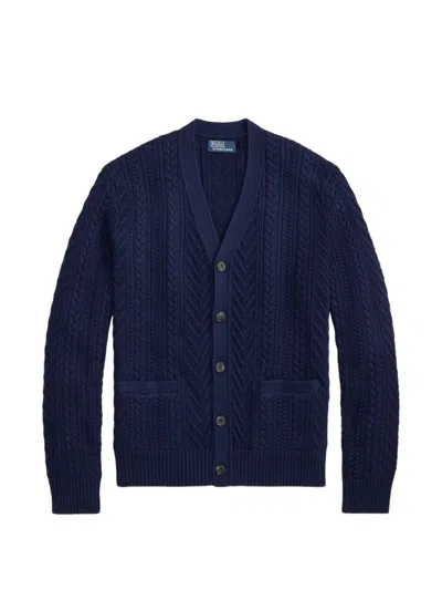 Polo Ralph Lauren Aran-knit Cotton Cardigan In Blue