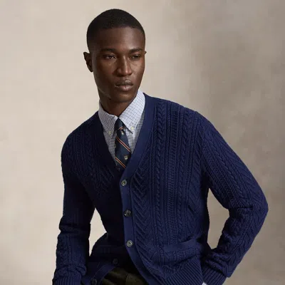 Polo Ralph Lauren Aran-knit Cotton Cardigan In Newport Navy In Blue