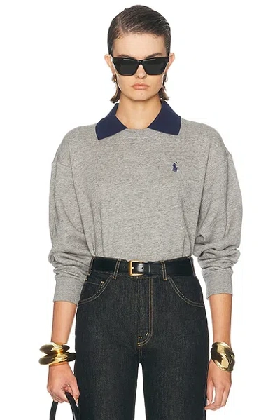 Polo Ralph Lauren Arctic Fleece Long Sleeve Collared Sweatshirt In Dark Vintage Heather