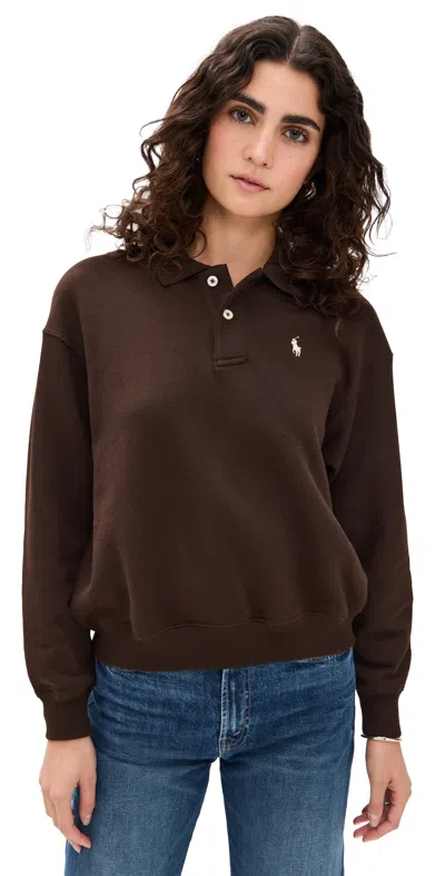 POLO RALPH LAUREN ARCTIC FLEECE POLO LONG SLEEVE PULLOVER CIRCUIT BROWN