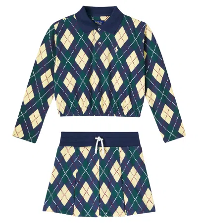 Polo Ralph Lauren Kids' Argyle Cotton Polo Shirt And Skirt Set In Multi