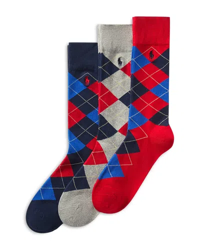 Polo Ralph Lauren Argyle Dress Socks, Pack Of 3 In Red