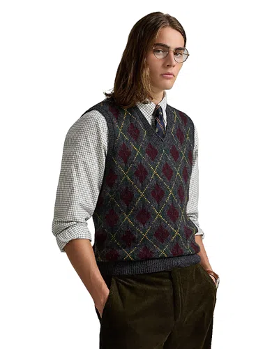 Polo Ralph Lauren Argyle Wool Cashmere Sweater Vest In Gray