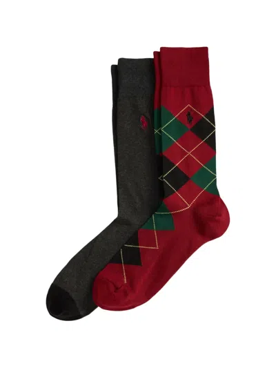Polo Ralph Lauren Argyle-patterned Logo-embroidered Socks In Purple