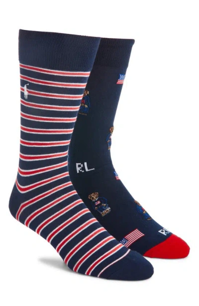 POLO RALPH LAUREN ASSORTED 2-PACK AMERICANA BEAR & STRIPE DRESS SOCKS