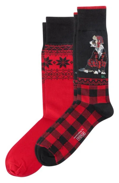 Polo Ralph Lauren Men's 2-pack Holiday Dog Socks In Red