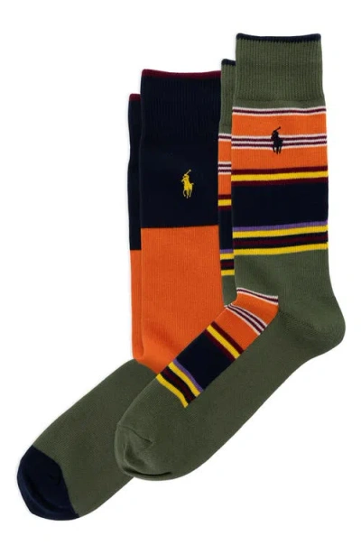 Polo Ralph Lauren Assorted 2-pack Multistripe Cotton Blend Dress Socks