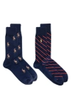 Polo Ralph Lauren Assorted 2-pack Pony Stripe Crew Socks In Dark Navy