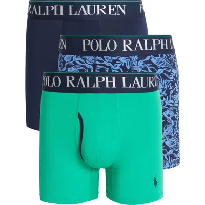Polo Ralph Lauren Assorted 3-pack 4d-flex Microfiber Boxer Briefs In Green/navy/blue