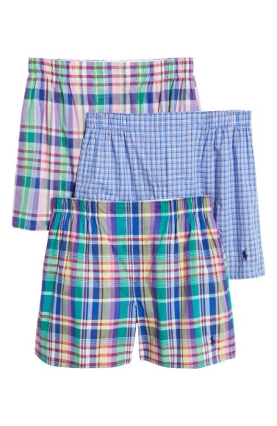 Polo Ralph Lauren Assorted 3-pack Classic Fit Cotton Boxers In Blue Multi Plad