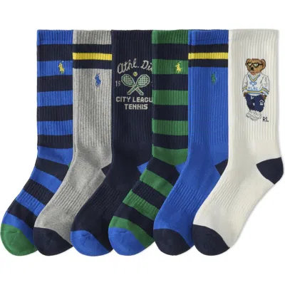 Polo Ralph Lauren Assorted 6-pack Athletic Club Polo Bear Crew Socks In Multi