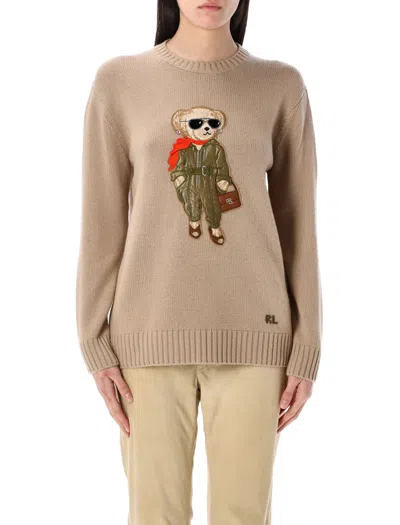 Polo Ralph Lauren Aviator Polo Bear Cashmere Jumper In Tan