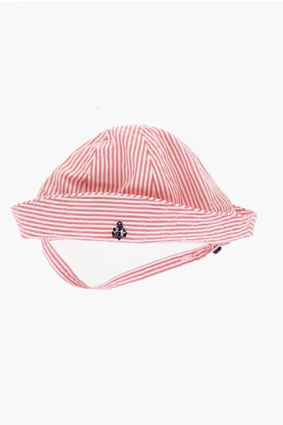 Polo Ralph Lauren Awning Striped Romper And Hat Set In Pink