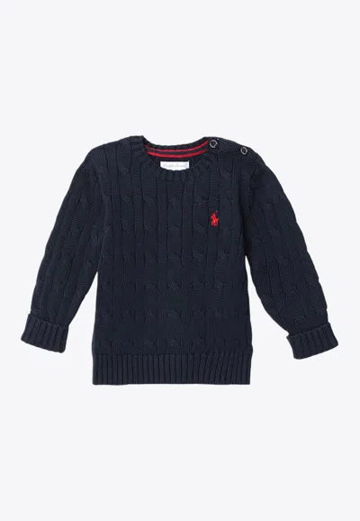 Polo Ralph Lauren Kids' Babies Cable Knit Logo Sweater In Navy