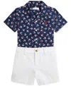 Polo Ralph Lauren Baby Boys Anchor-print Camp Shirt & Canvas Short Set In Blue