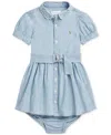 Polo Ralph Lauren Baby Girls Belted Chambray Shirtdress In Blue