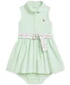 Polo Ralph Lauren Striped Knit Oxford Shirtdress & Bloomer In Green