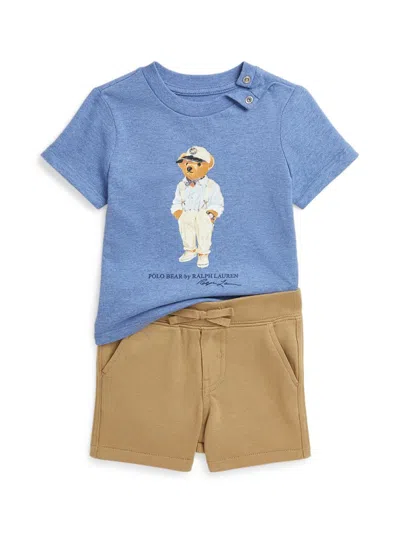 Polo Ralph Lauren Baby Boy's 2-piece Polo Bear T-shirt & Shorts Set In Lattice Blue