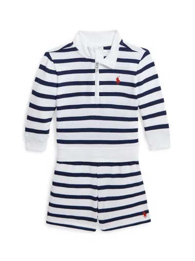 Polo Ralph Lauren Baby Boy's 2-piece Striped Half-zip Pullover & Shorts Set In White Spring Navy
