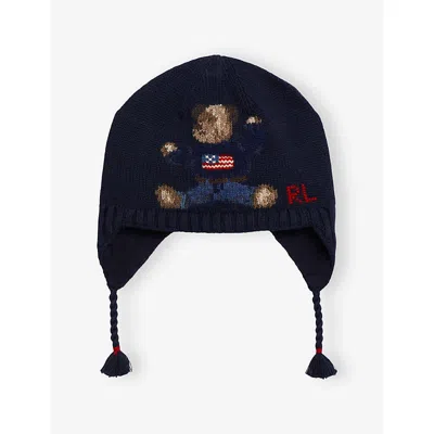 Polo Ralph Lauren Kids' Baby Boy Bear-motif Cotton Knitted Ha In Blue