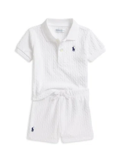 Polo Ralph Lauren Baby Boy's Cable Terry Polo Shirt & Shorts Set In White