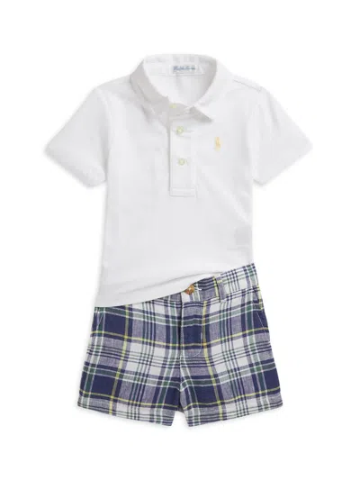 Polo Ralph Lauren Baby Boy's Cotton Polo Shirt & Plaid Linen Shorts Set In Multi